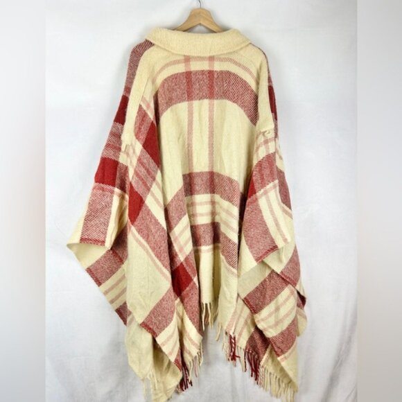 SAMBAND of ICELAND IceLook Wool Poncho Cape Cream Burgundy - Picture 2 of 6
